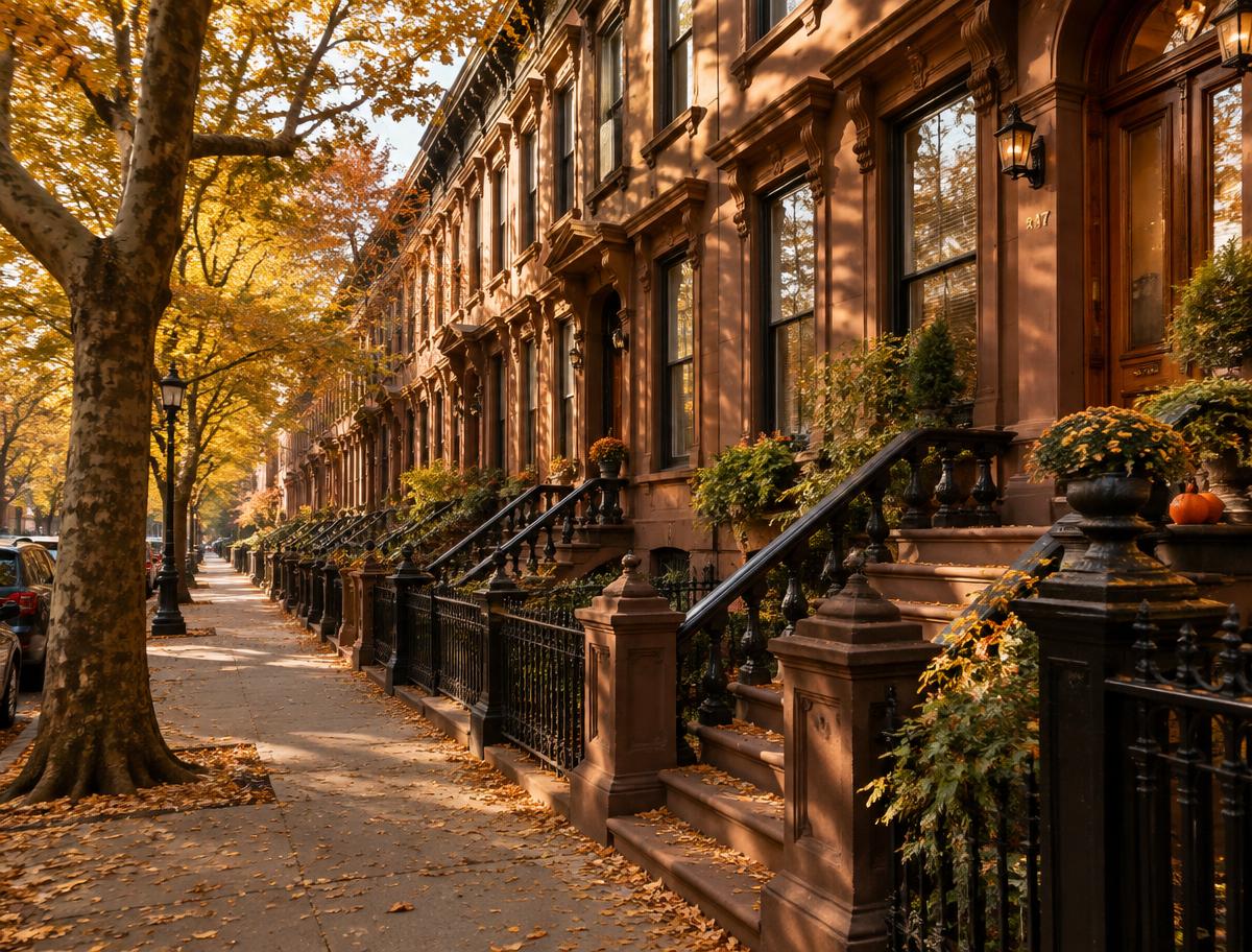 Brooklyn brownstones in autumn